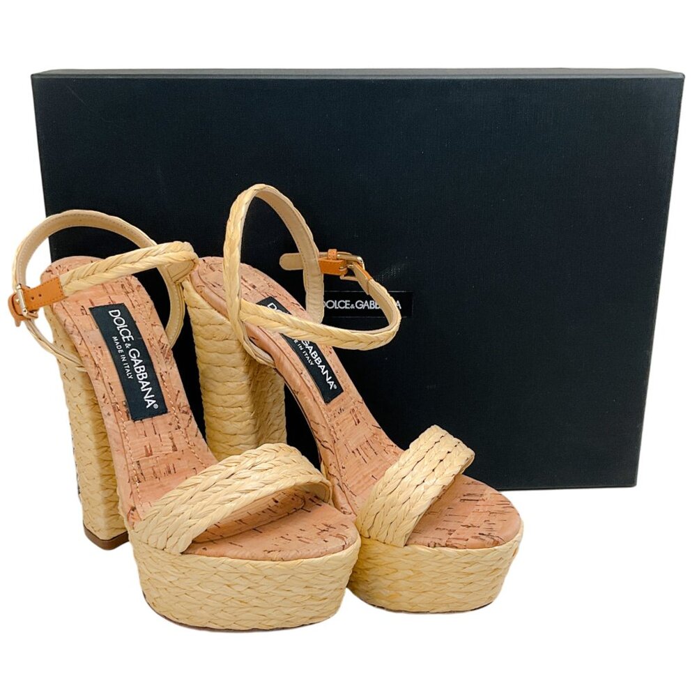 Dolce & Gabbana Natural Raffia Platform Sandals - Picture 6 of 9